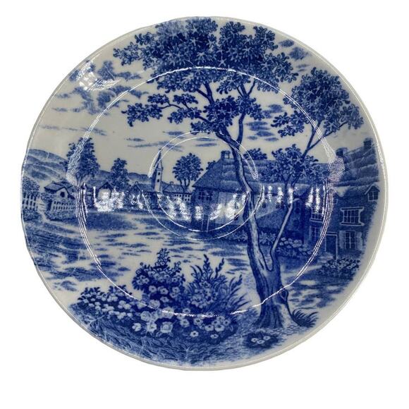 VTG Blue ENGLISH VILLAGE Lot of 5 Transferware Ironstone Saucer Matching Japan - Picture 6 of 8